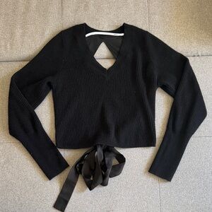 NAADAM Black Cashmere Silk V-Neck Tie-Back Women's Top